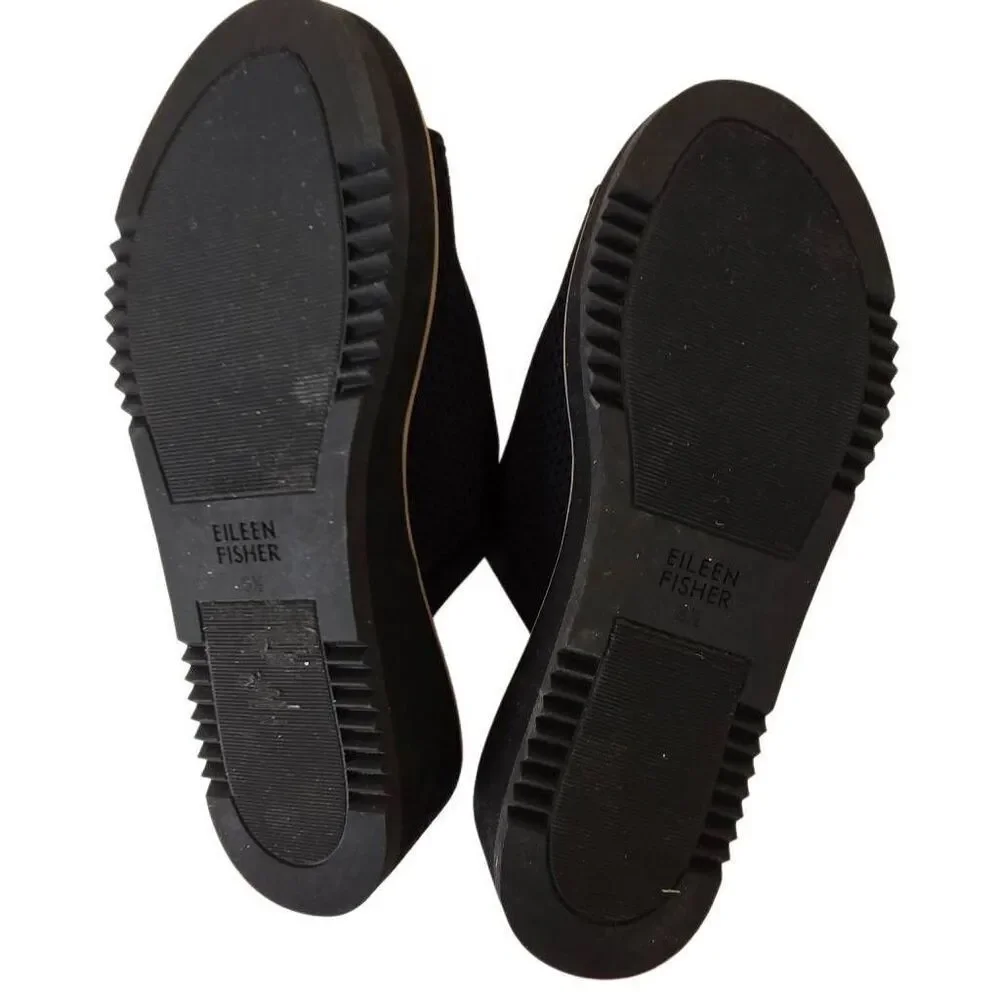 Eileen Fisher Telly Recycled Stretch Knit Black Wedge Sandal Size 8.5